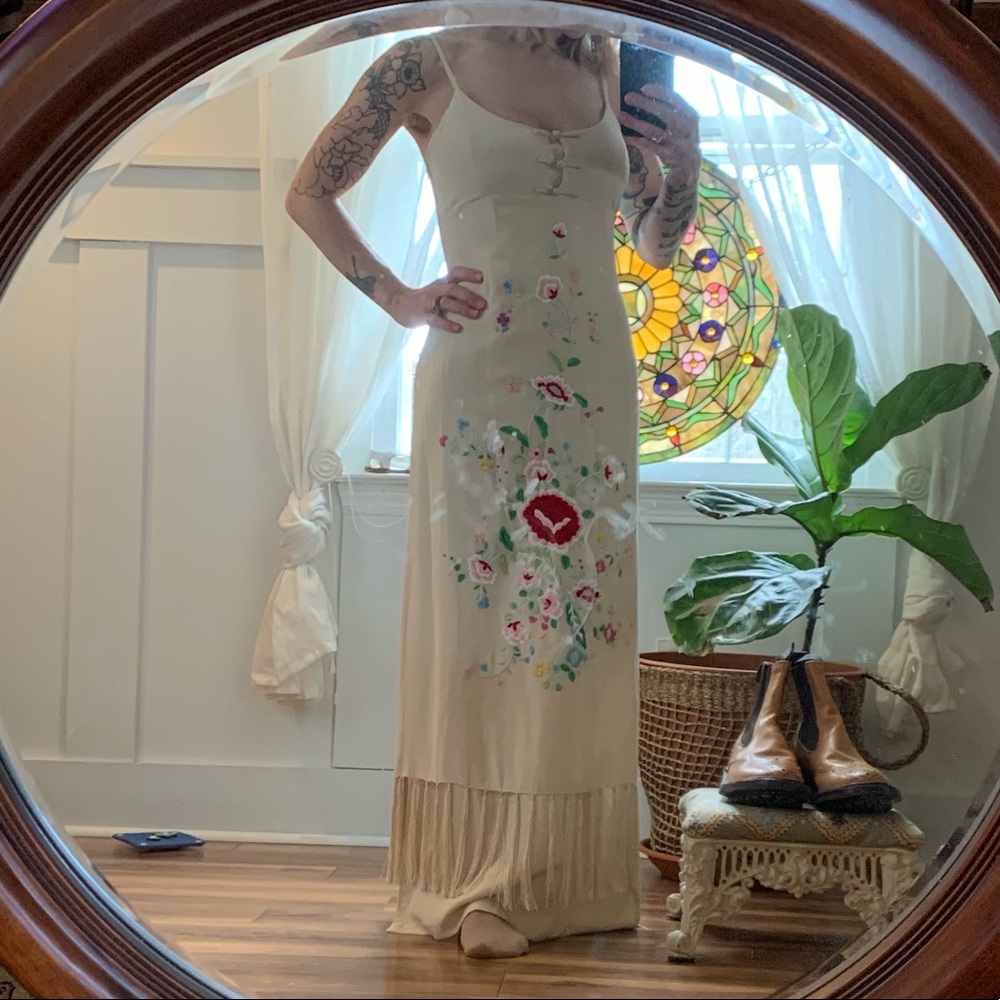 Silk bohemian embroidered dress